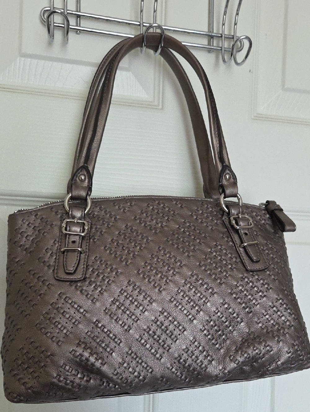 Coach Madison Sophia Satchel Bag in Pewter Woven Leather Gun Metal - Picture 9 of 16